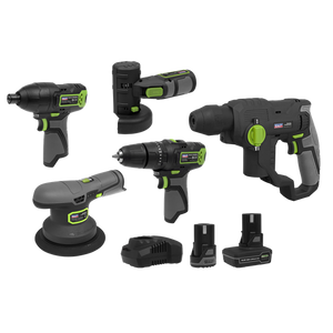 Sealey | 5 x SV10.8 Series Cordless Combo Kit 10.8V - 2 Batteries & Euro Plug - CP108VCOMBO7EU