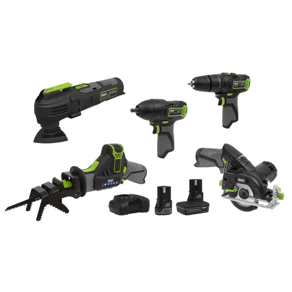 Sealey | 5 x SV10.8 Series Cordless Combo Kit 10.8V - 2 Batteries & Euro Plug - CP108VCOMBO8EU