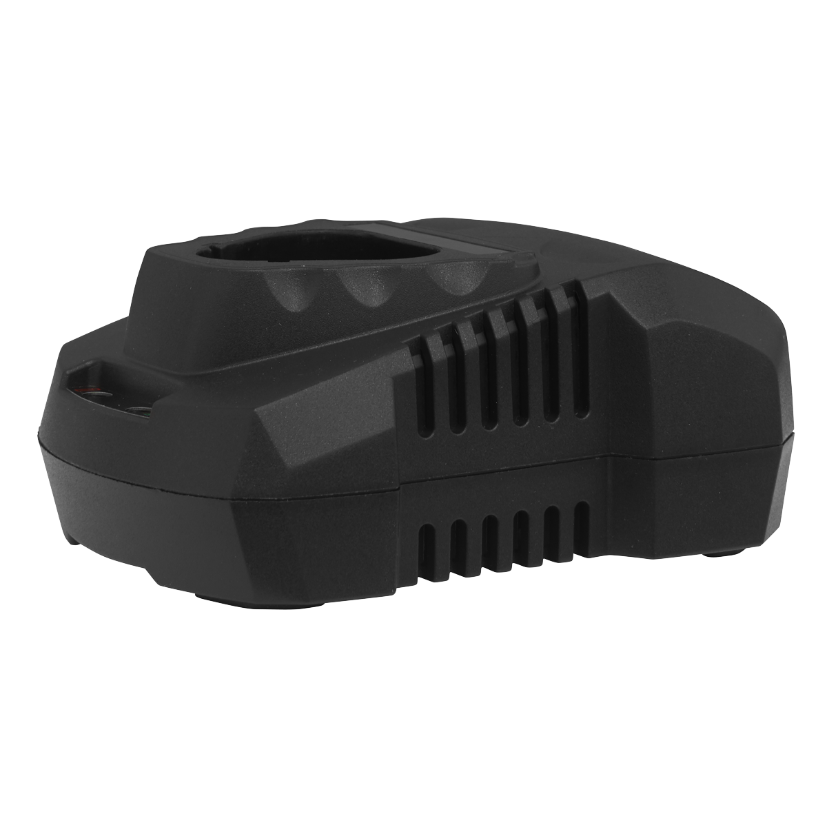 The Sealey Battery Charger for 10.8V Lithium-ion SV10.8 Series - CP108VMC, features ventilation slots and a compact, angular design, perfect for 10.8V Lithium-ion Battery Packs.