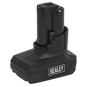 A Sealey Power Tool Battery 12V 3Ah Lithium-ion for SV12 Series - CP1200BP3, featuring dual terminals, high energy density, and a compact design.