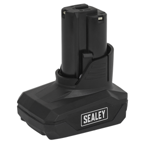 A Sealey branded Power Tool Battery 12V 4Ah Lithium-ion for the SV12 Series, featuring lithium-ion technology with no memory effect.