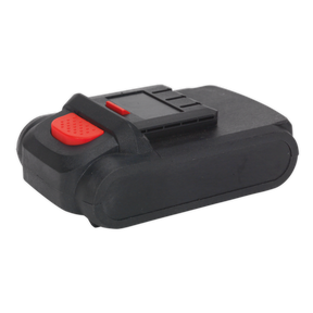 The Sealey Power Tool Battery 18V 1.5Ah Lithium-ion for CP18VLD - CP18VLDBP is a black rectangular rechargeable battery pack with a red button and black connector, ideal for your 18V cordless drill.