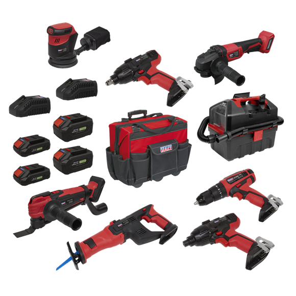 8 x SV20 Series Cordless Power Tool Kit 20V Euro Plug - 4 Batteries - SE-CP20VCOMBO4EU