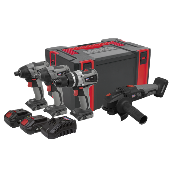Premier 4 x SV20 Series Cordless Brushless Power Tool Kit 20V Euro Plug - 2 Batteries - SE-CP20VCOMBOX1EU