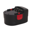 A Sealey Power Tool Battery 12V 2Ah Lithium-ion for the CPG12V Cordless Grease Gun, featuring exposed metallic connectors, and a black and red rechargeable design.