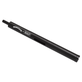 Black cylindrical hand tool labeled "Core-to-Go Dry Diamond Core Drill Ø28mm x 300mm by Sealey" equipped with a slot, two protruding ends, and a built-in hex drive adaptor.