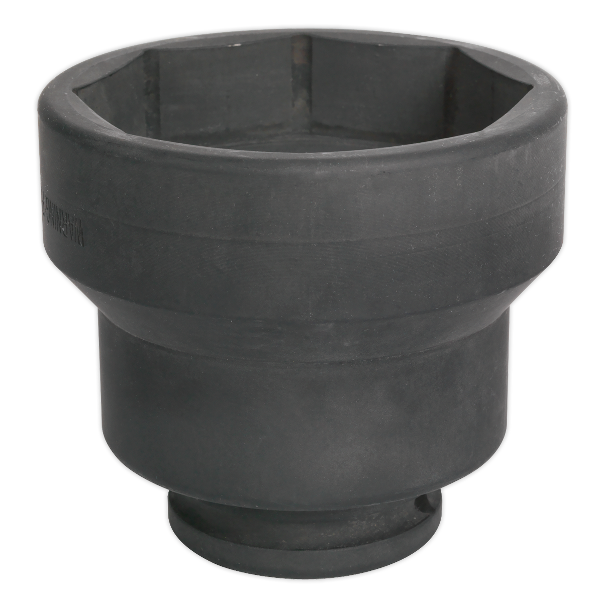 The Sealey Front Hub Nut Socket for Scania, model CV001, features a durable drop-forged design with an 80mm hexagonal opening and a strong cylindrical base, making it perfect for use on Scania trucks.