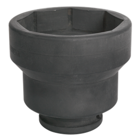 The Sealey Front Hub Nut Socket for Scania, model CV001, features a durable drop-forged design with an 80mm hexagonal opening and a strong cylindrical base, making it perfect for use on Scania trucks.