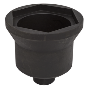 The Sealey Axle Nut Socket - Iveco 98mm 36mm Hex Drive (CV016) is a black, hexagonal high-impact socket specially designed for industrial use with large bolts or nuts, making it ideal for an Iveco Eurocargo axle nut.