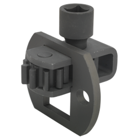 A robust Sealey Crankshaft Rotator for Mercedes 1/2" square drive (CV037) featuring multiple gears and an angular design, with a circular socket at the top, embodying precision akin to that found in Mercedes commercial vehicles.