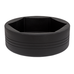 Introducing the Sealey Impact Socket 120mm 1"Sq Drive Commercial (CV120): a black, cylindrical rubber bushing featuring two horizontal groove lines around its exterior, designed for use with air impact wrenches.
