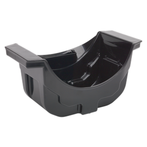 The Axle Oil Drain Pan 2L - CV124 by Sealey is a black plastic pan made from durable polypropylene material, featuring a curved design and reinforced side flanges tailored to fit standard oil drainage systems.