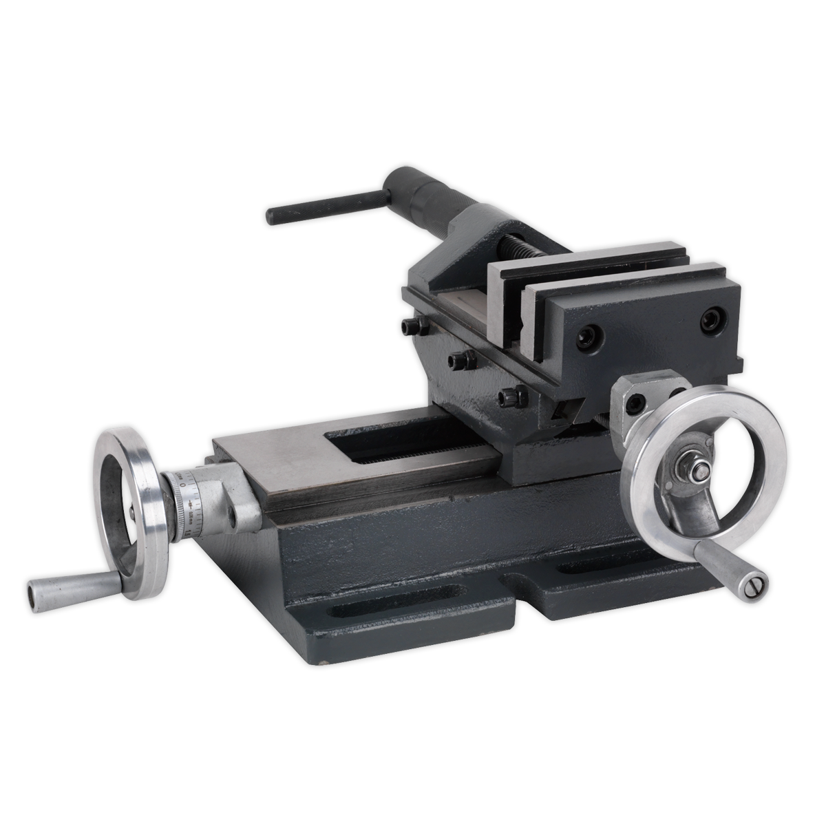 The Sealey Cross Vice 100mm Professional - CV4P is designed for securing objects in place during work, making it especially useful for milling operations. It features a rotating handle and adjustable jaws, while its robust cast iron construction ensures durability and stability.