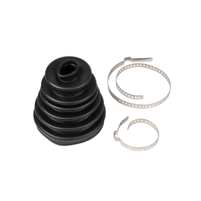 A high-quality black neoprene CV boot from Sealey, model Universal Stretch CVJ Boot Ø56-116mm EU (CV96EU), featuring two metal clamps, set against a white background.