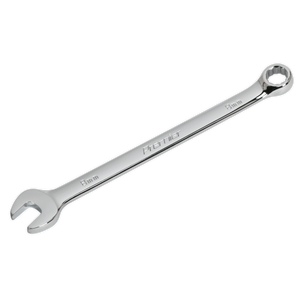 A silver combination spanner with an open-end and a box-end, marked with "8 mm" and "CW08," crafted from durable Chrome Vanadium steel by Sealey.