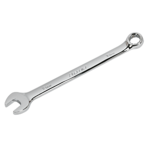 The 10mm Combination Spanner - CW10 by Sealey features an open-end on one side and a box-end on the other, crafted from durable Chrome Vanadium steel, epitomizing Sealey's commitment to quality.