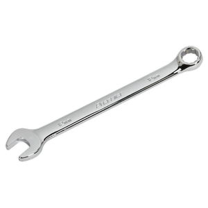 The Sealey Combination Spanner 12mm - CW12, crafted from Chrome Vanadium steel, boasts a chrome-plated finish and features both an open-end and a ring-end on opposite sides.