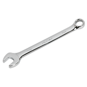 A shiny, chrome-plated Sealey Combination Spanner 17mm - CW17 with one closed ring end and one open end, made of durable Chrome Vanadium steel.