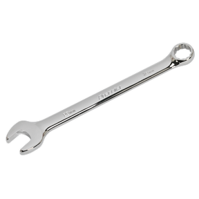 A shiny, metal Sealey Combination Spanner CW20 with an open-end on one side and a box-end on the other, crafted from Chrome Vanadium steel and measuring 20 mm in size.