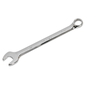 A shiny, metal Sealey Combination Spanner CW20 with an open-end on one side and a box-end on the other, crafted from Chrome Vanadium steel and measuring 20 mm in size.