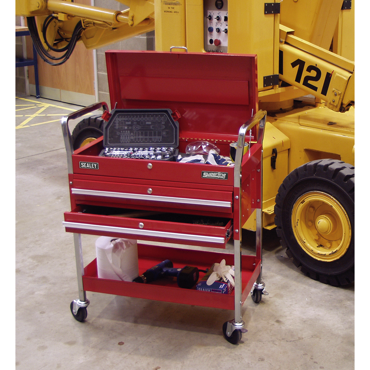 Trolley 2-Level Heavy-Duty with Lockable Top & 2 Drawers - CX1042D - Farming Parts