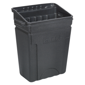 A strong, lightweight waste bin, the black rectangular storage container features textured sides and a label reading "Sealey." Perfect for workshop trolleys, this essential Model CX312 bin ensures organization and efficiency.