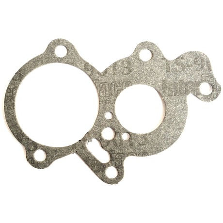 A Carburettor Gasket by Sparex, with the part number S.43947, featuring two large circular openings and multiple smaller holes for screws, designed to fit mechanical parts like the Landini 58532 or Massey Ferguson models.