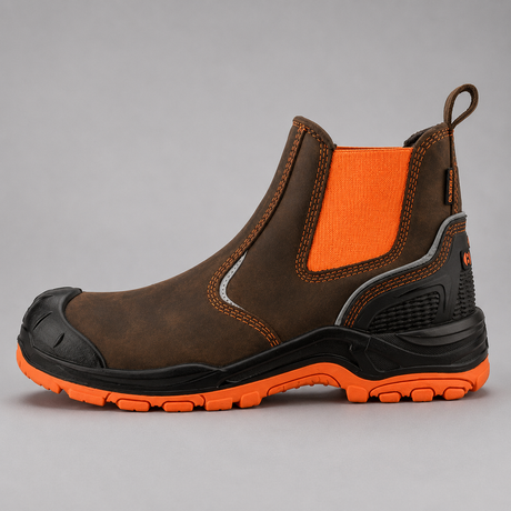 Buckler Waterproof Safety Boots – Hi-Viz Orange/Brown Steel Toe Work Boots | BVIZ3OR/BR