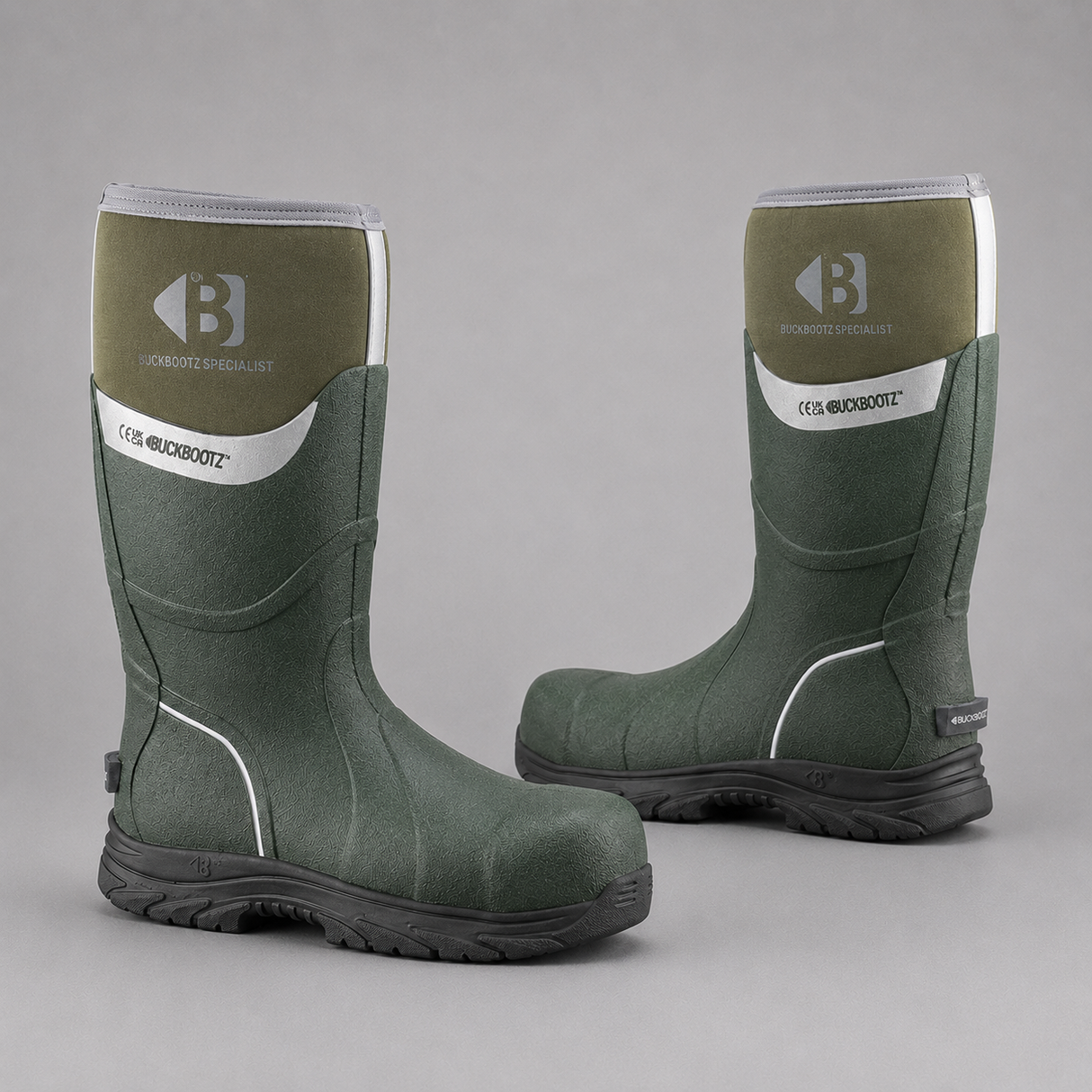 Buckbootz BBZ8000 Green Hi-Vis Safety Wellington S5 Ankle Protection