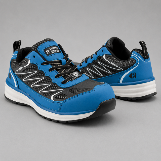 A pair of blue and black athletic sneakers with white accents, displayed on a neutral gray background. The brand name 'Largipat' is visible on the tongue and side of the shoe.