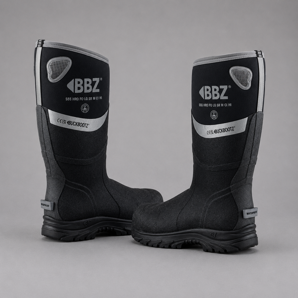 Buckbootz BBZ9000BK Black Safety Wellington S5S Metatarsal
