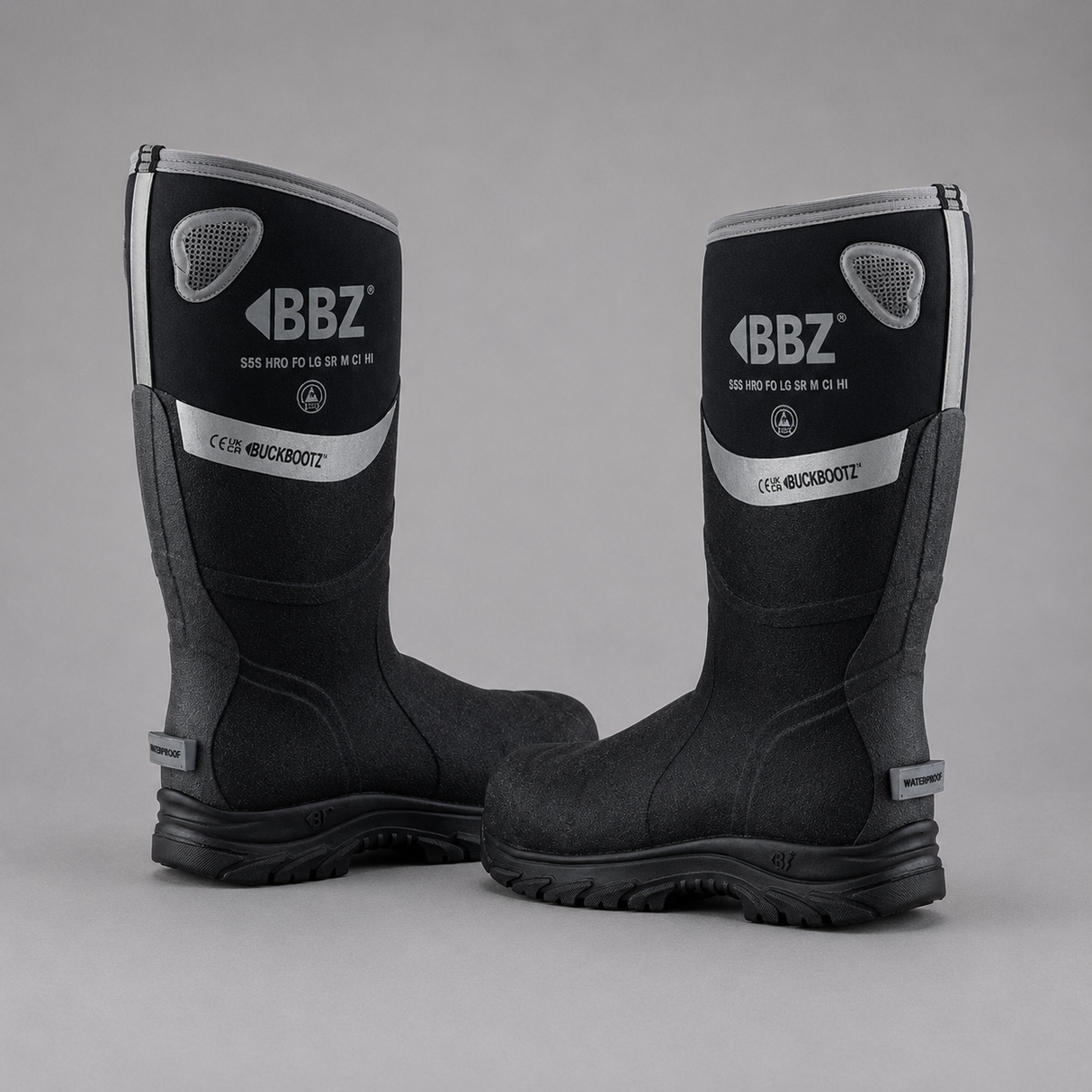 Buckbootz BBZ9000BK Black Safety Wellington S5S Metatarsal