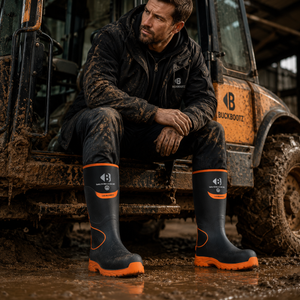 Buckler Hi-Viz Safety Wellies – Black & Orange Waterproof Boots | BBZ8000BK/OR