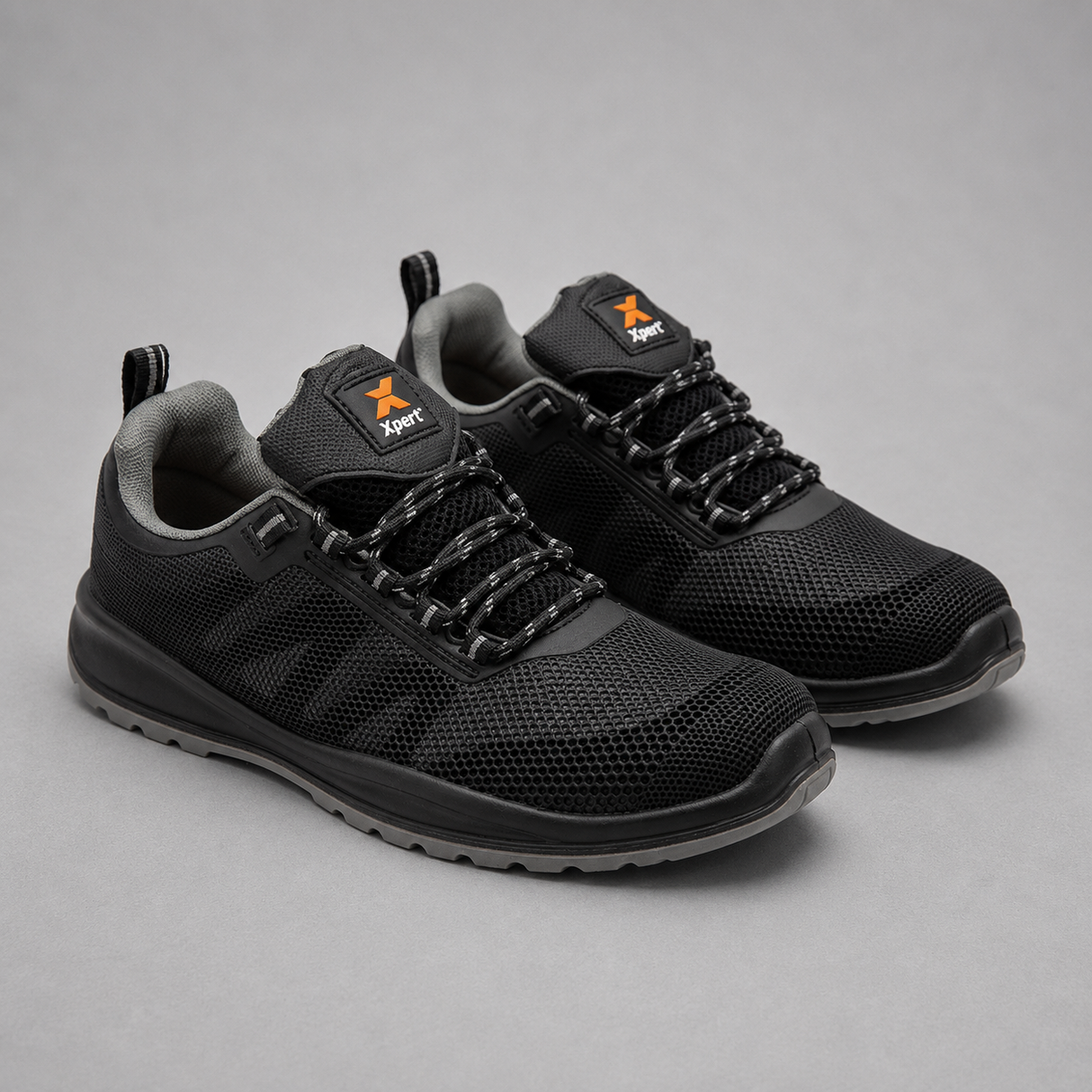 Xpert Bolt+ S1P Safety Trainer – Black/Grey, Lightweight Steel Toe & Slip-Resistant Work Shoe
