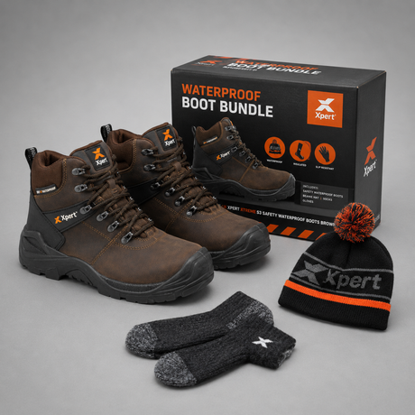 Xpert Typhoon S3 Safety Boot Bundle GGX 2024 – Brown, Waterproof Workwear Gift Set