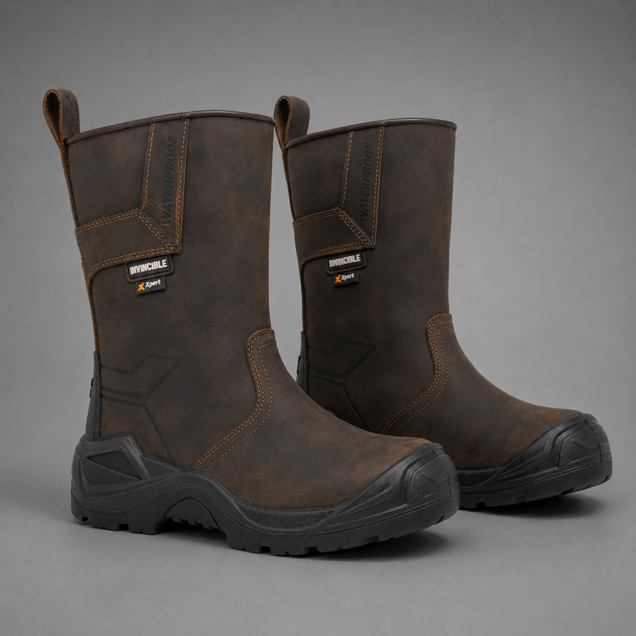 Xpert Invincible S3 Safety Waterproof Rigger Boot – Steel Toe & Grip X™ Outsole | Brown