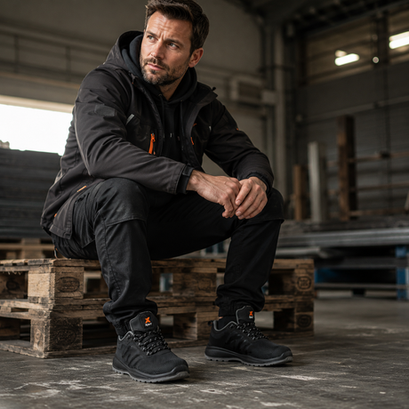 Xpert Bolt+ S1P Safety Trainer – Black/Grey, Lightweight Steel Toe & Slip-Resistant Work Shoe
