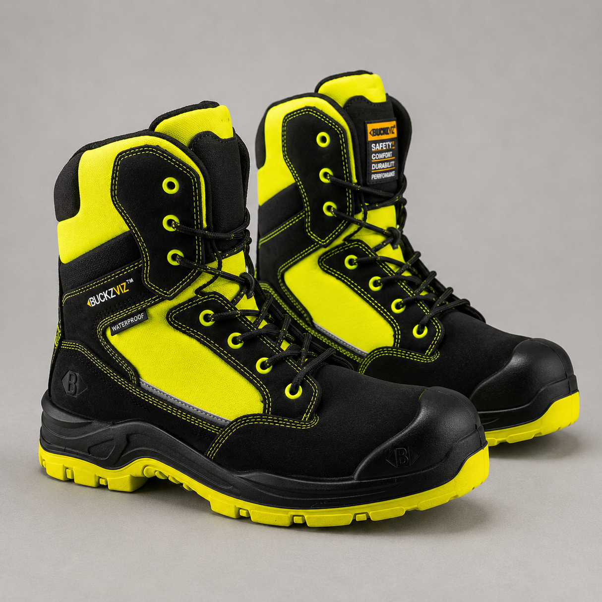 *SPECIAL PRICE* - Buckler Safety Lace/Zip Boot – Hi-Viz Waterproof Work Boots | BVIZ1YL
