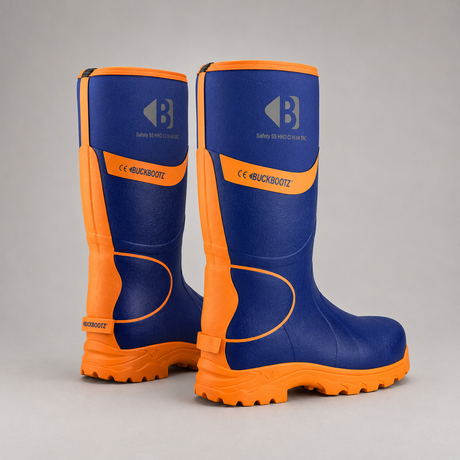 *SPECIAL PRICE* - Buckler Hi-Viz Safety Wellies – Blue & Orange Waterproof Boots | BBZ8000BL/OR