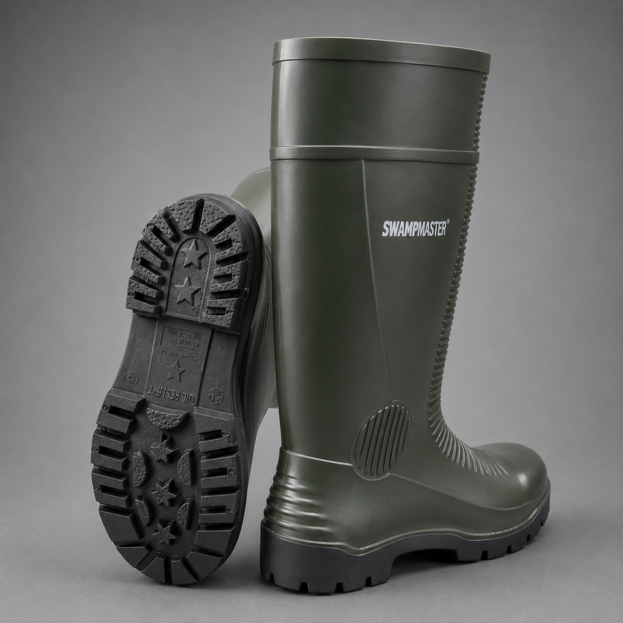 *STOCK CLEARANCE* - Swampmaster Contractor S5 Safety PVC Wellington Green Boots SWP450