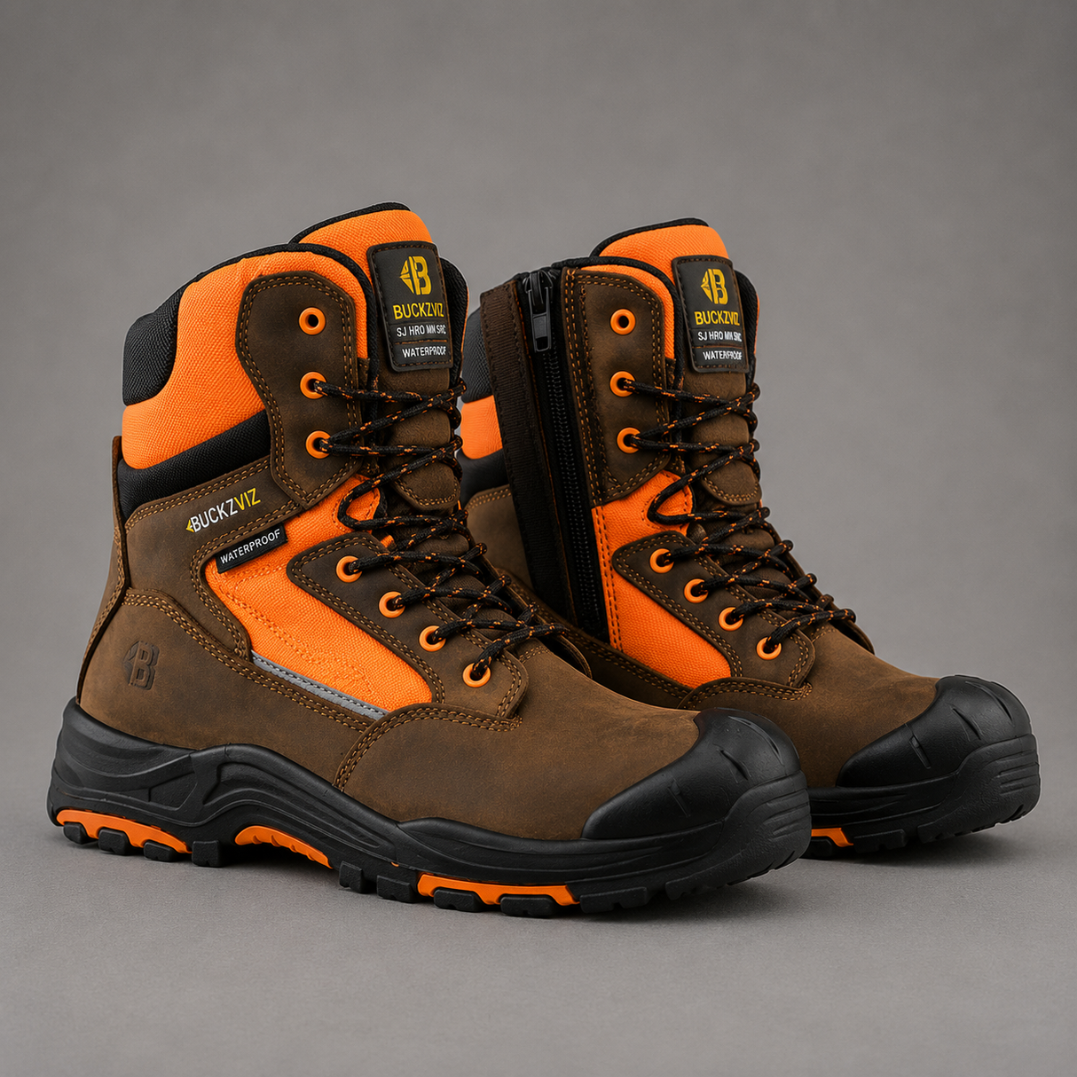 *SPECIAL PRICE* - Buckler Hi-Vis High Leg Zip Waterproof Safety Boots – BVIZ1OR/BR