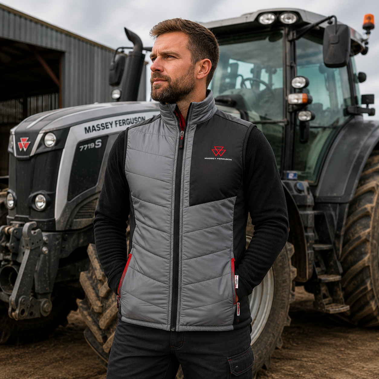 Massey Ferguson Men’s Quilted Gilet – Grey & Black | X993312209