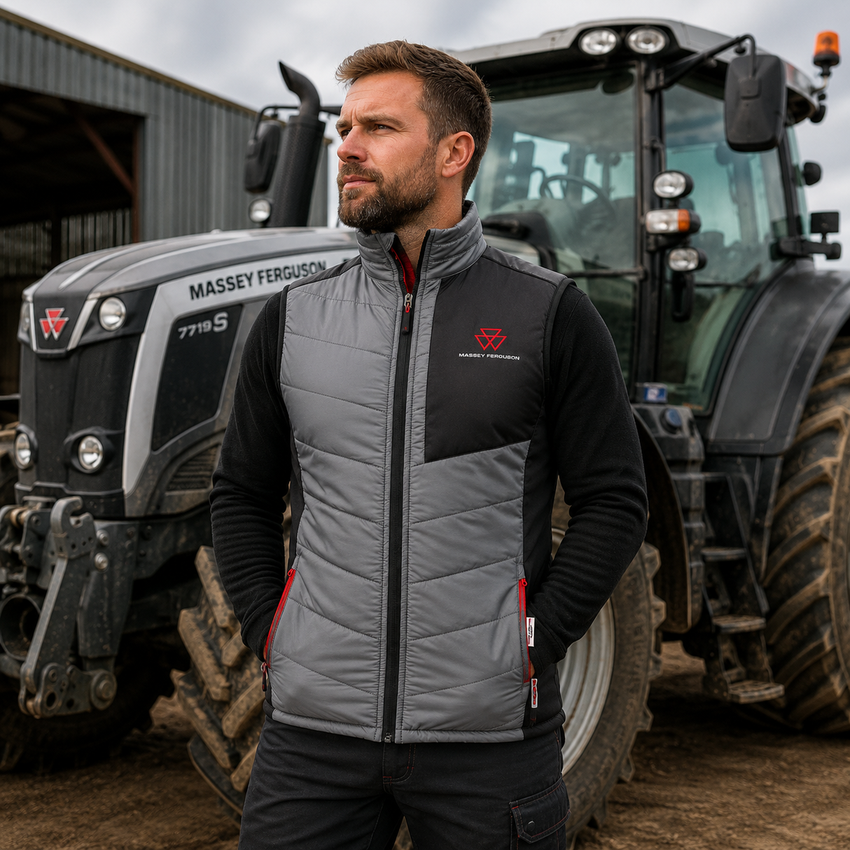 Massey Ferguson Men’s Quilted Gilet – Grey & Black | X993312209