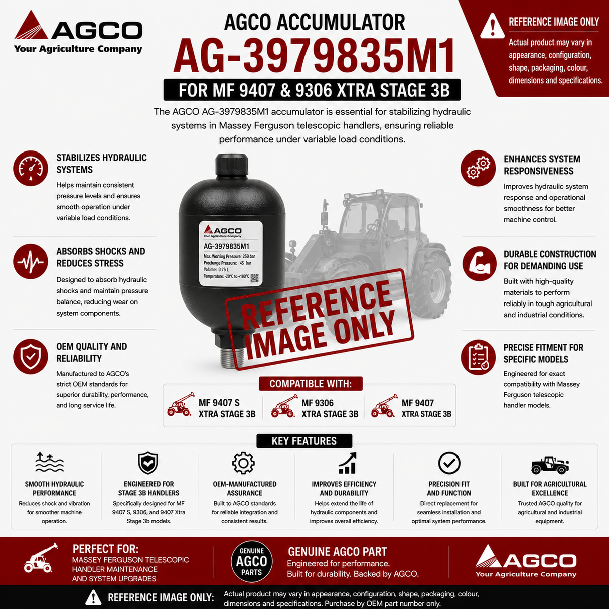 AGCO Accumulator AG‑3979835M1 for MF 9407 & 9306 Xtra Stage 3b