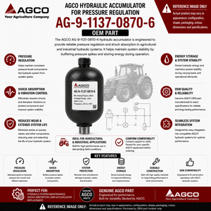 AGCO Hydraulic Accumulator for Pressure Regulation | AG-9-1137-0870-6