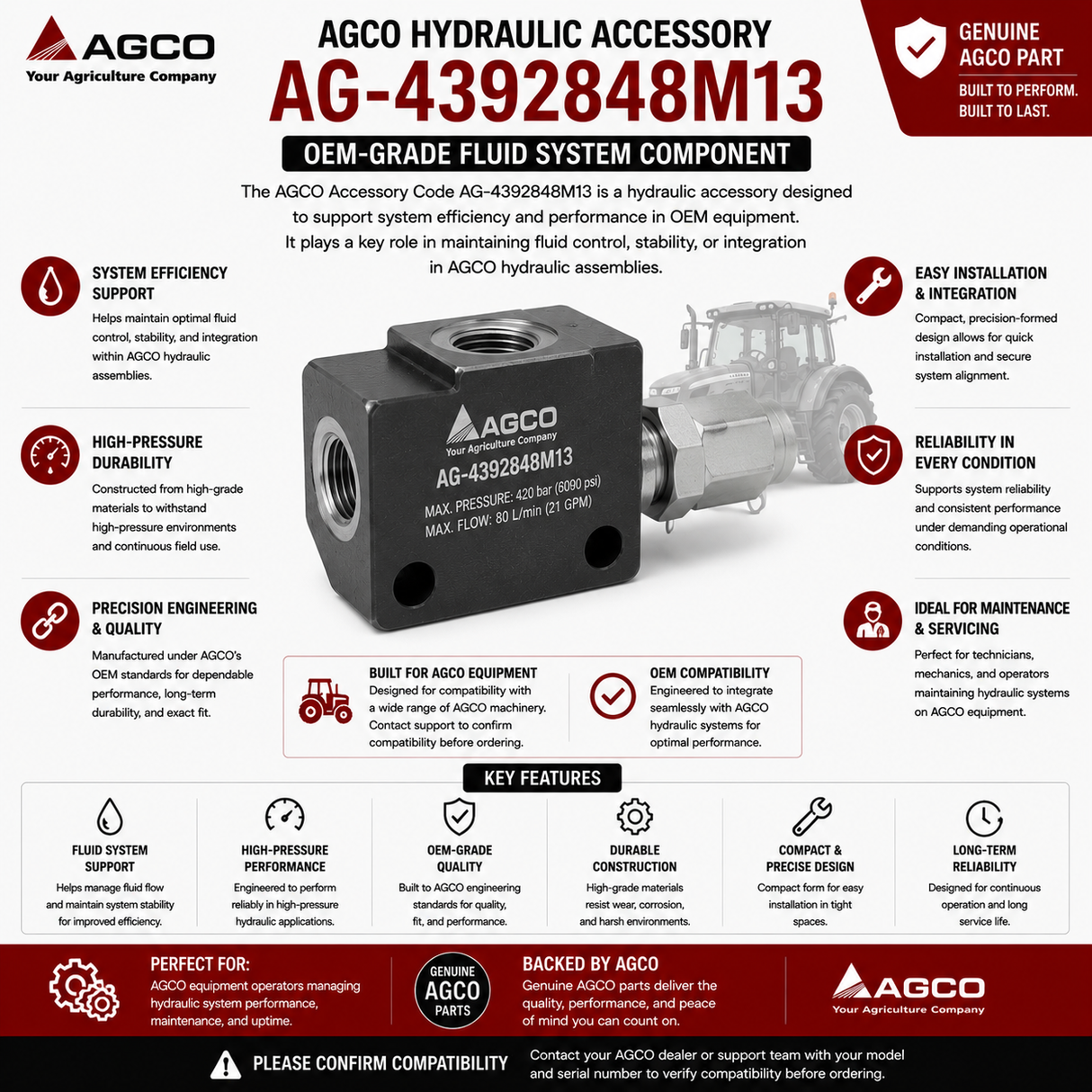 AGCO Hydraulic Accessory AG-4392848M13 | OEM-Grade Fluid System Component