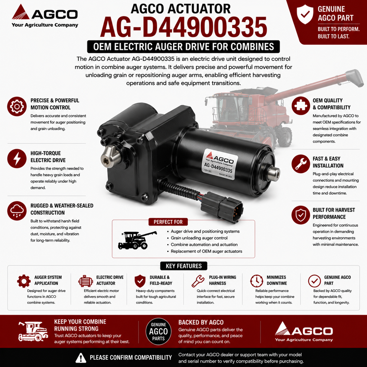 AGCO Actuator AG-D44900335 | OEM Electric Auger Drive for Combines