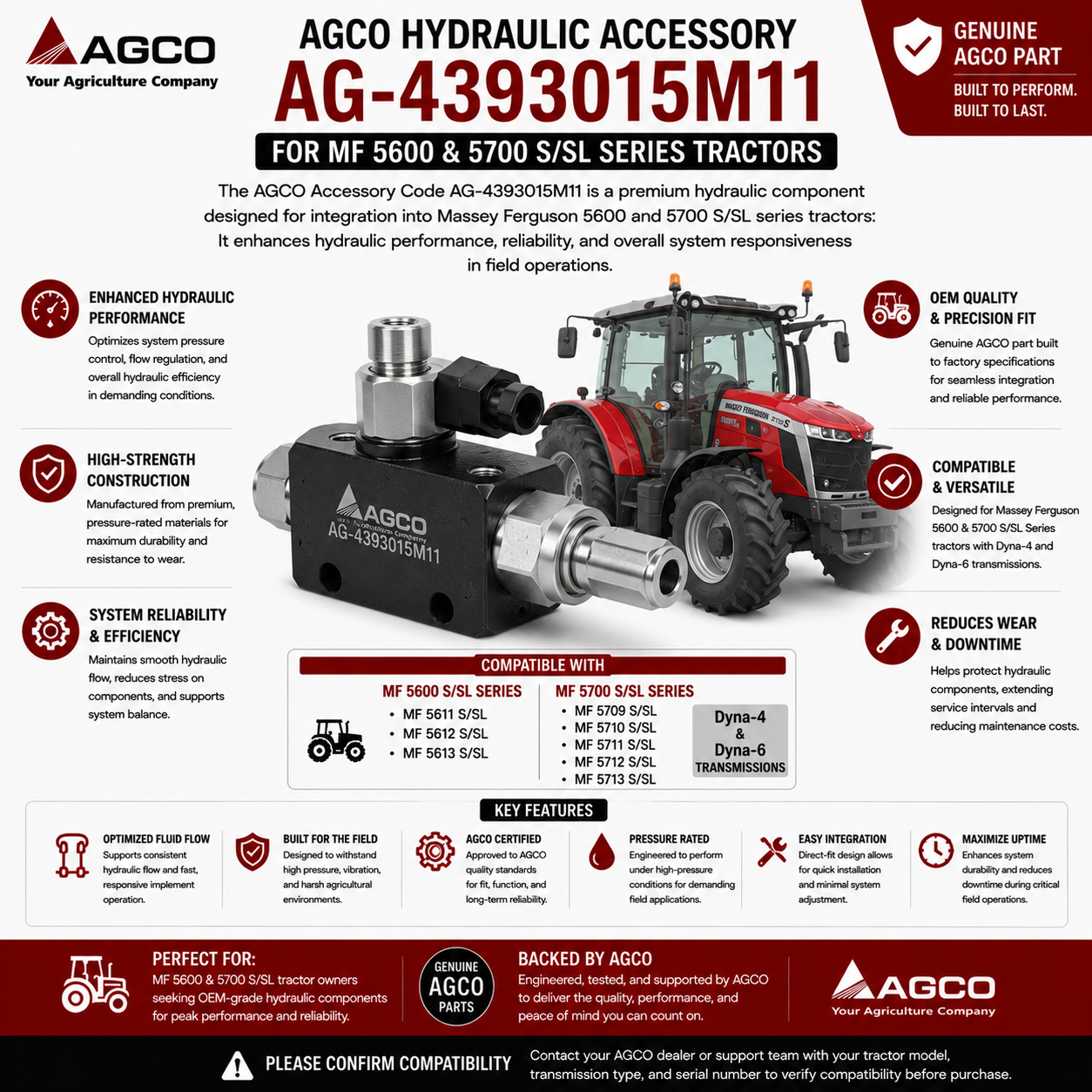 AGCO Hydraulic Accessory AG-4393015M11 for MF 5600 & 5700 S/SL Series
