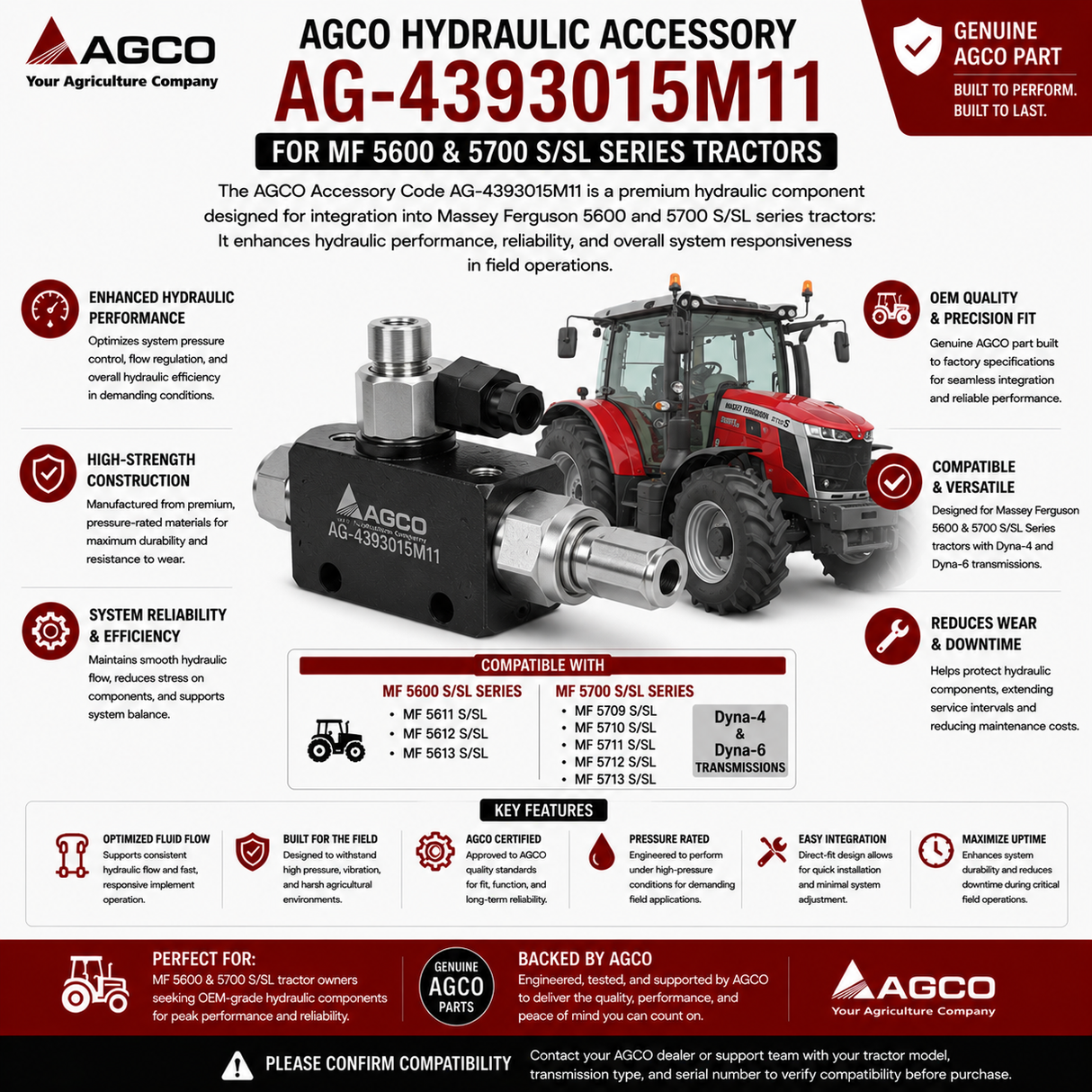 AGCO Hydraulic Accessory AG-4393015M11 for MF 5600 & 5700 S/SL Series