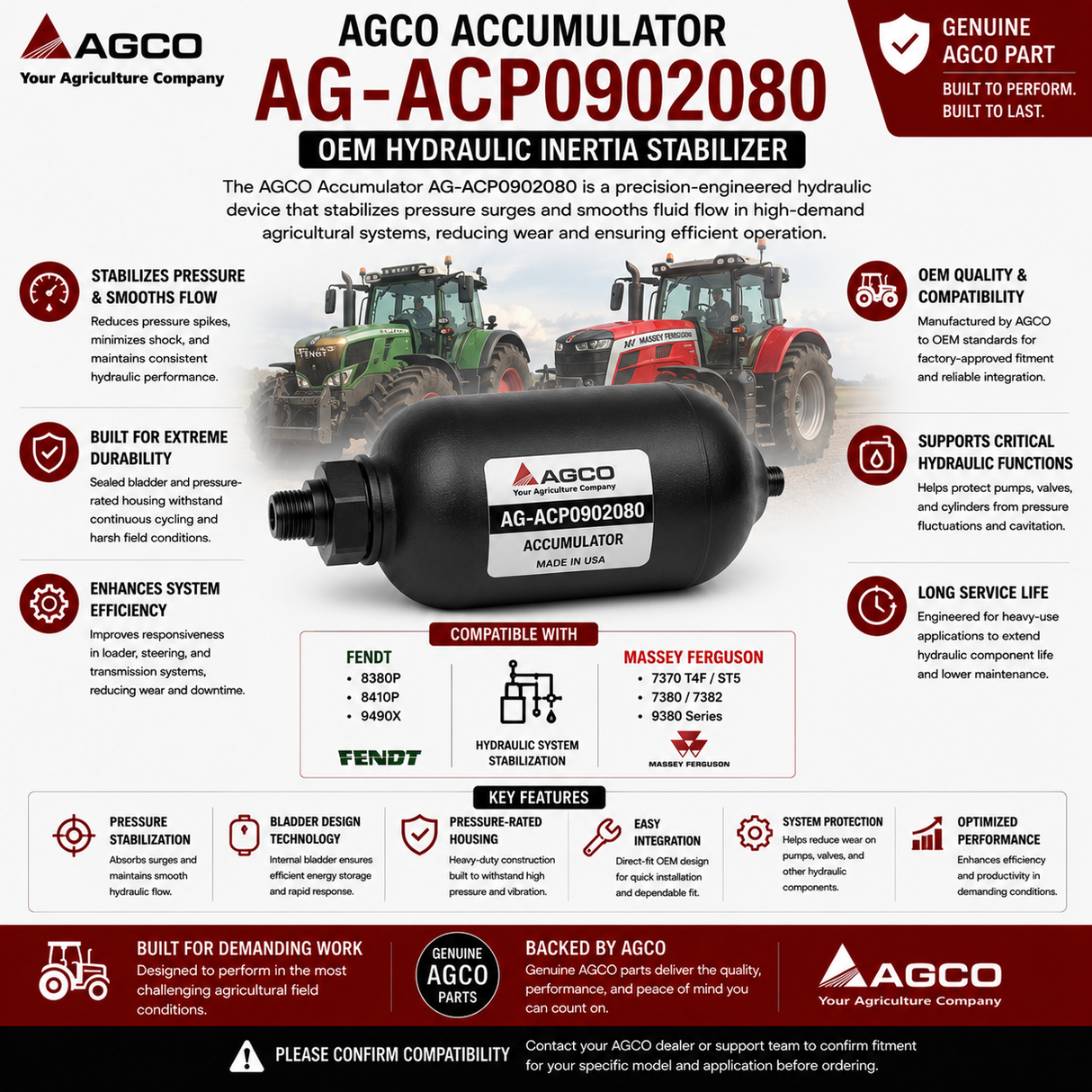 AGCO Accumulator AG‑ACP0902080 | OEM Hydraulic Inertia Stabilizer